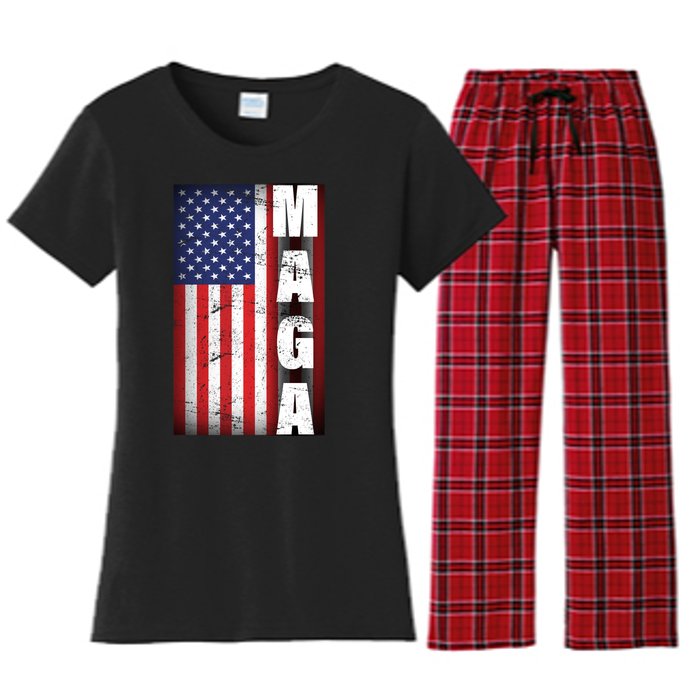 Vintage Grunge MAGA American Flag Women's Flannel Pajama Set