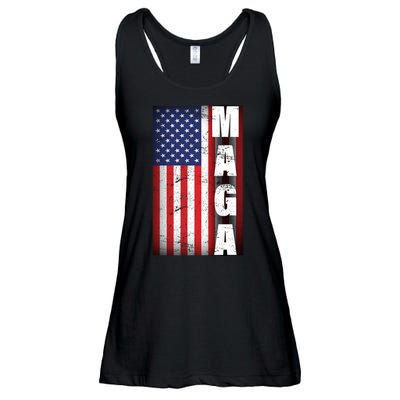 Vintage Grunge MAGA American Flag Ladies Essential Flowy Tank