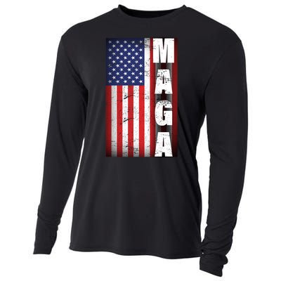 Vintage Grunge MAGA American Flag Cooling Performance Long Sleeve Crew