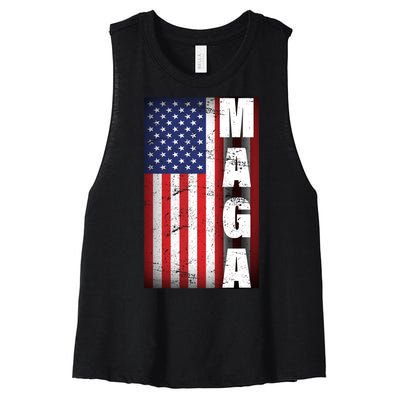 Vintage Grunge MAGA American Flag Women's Racerback Cropped Tank