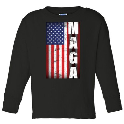 Vintage Grunge MAGA American Flag Toddler Long Sleeve Shirt