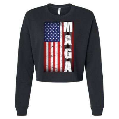 Vintage Grunge MAGA American Flag Cropped Pullover Crew