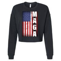 Vintage Grunge MAGA American Flag Cropped Pullover Crew