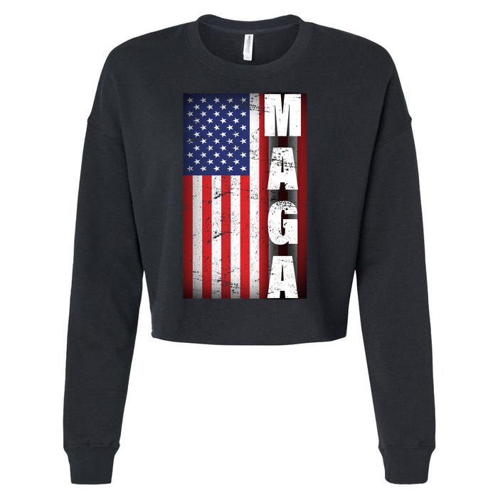 Vintage Grunge MAGA American Flag Cropped Pullover Crew