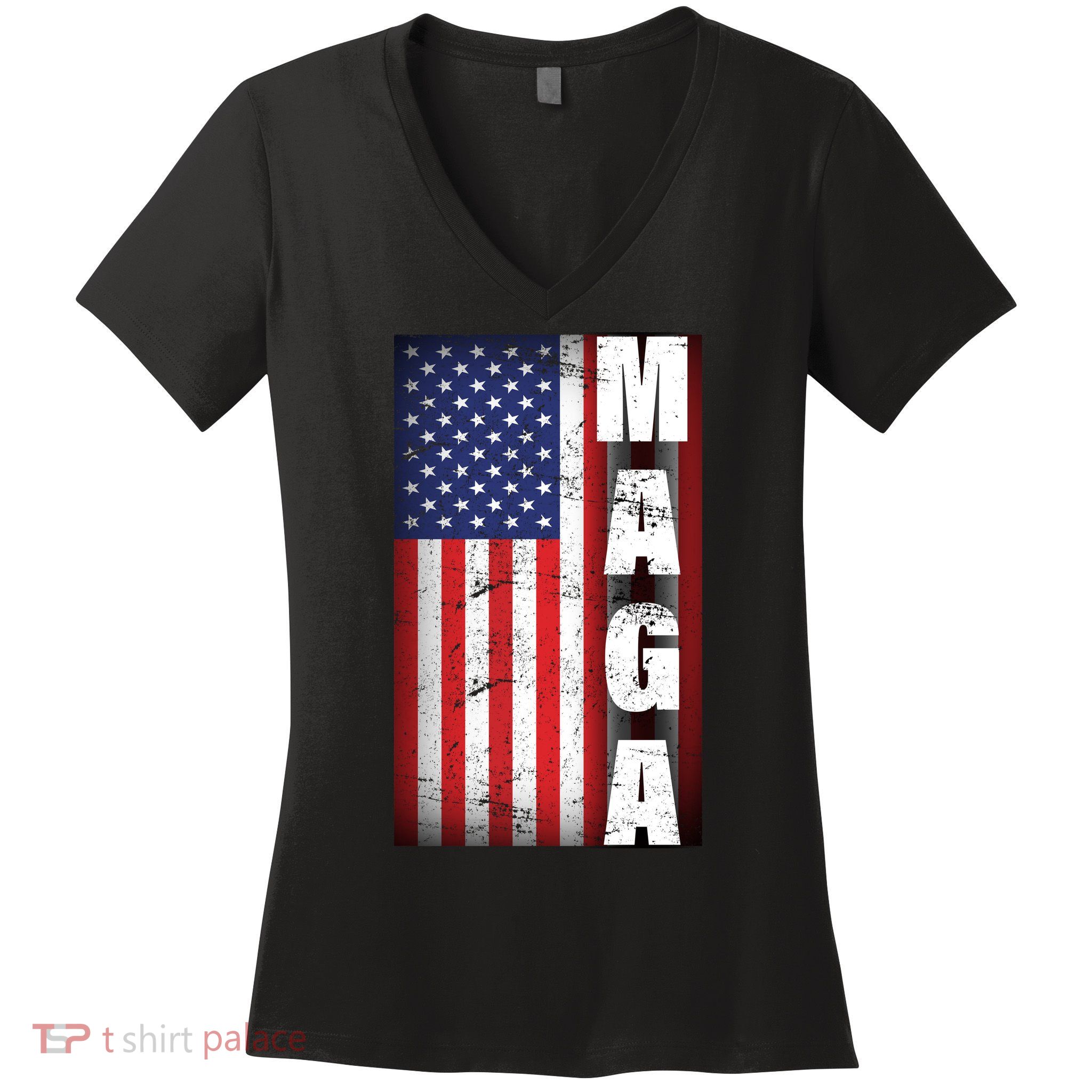 Vintage Grunge MAGA American Flag Women's V-Neck T-Shirt