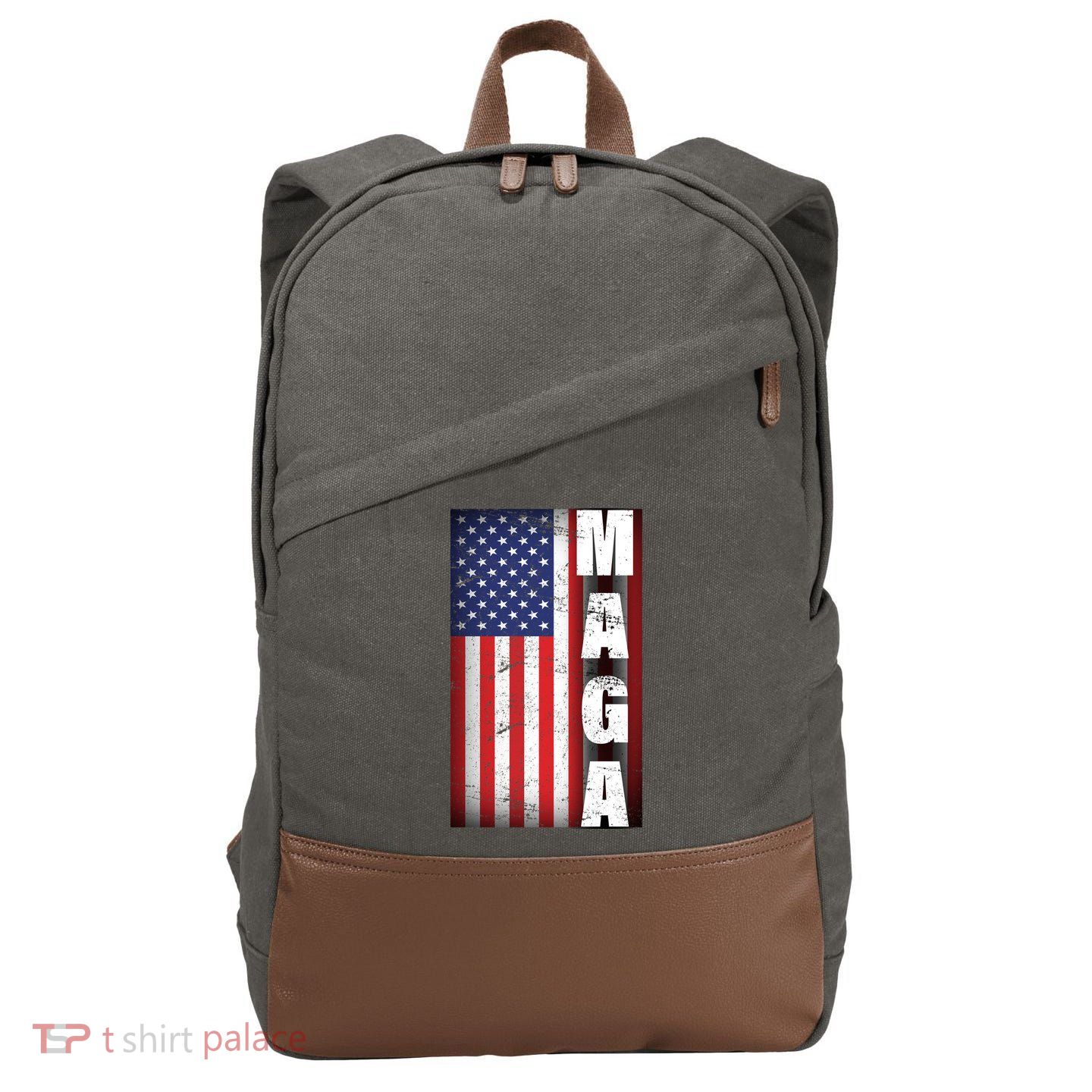 Vintage Grunge MAGA American Flag Cotton Canvas Backpack