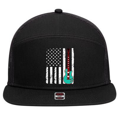 Vintage Guitar American Flag 7 Panel Mesh Trucker Snapback Hat