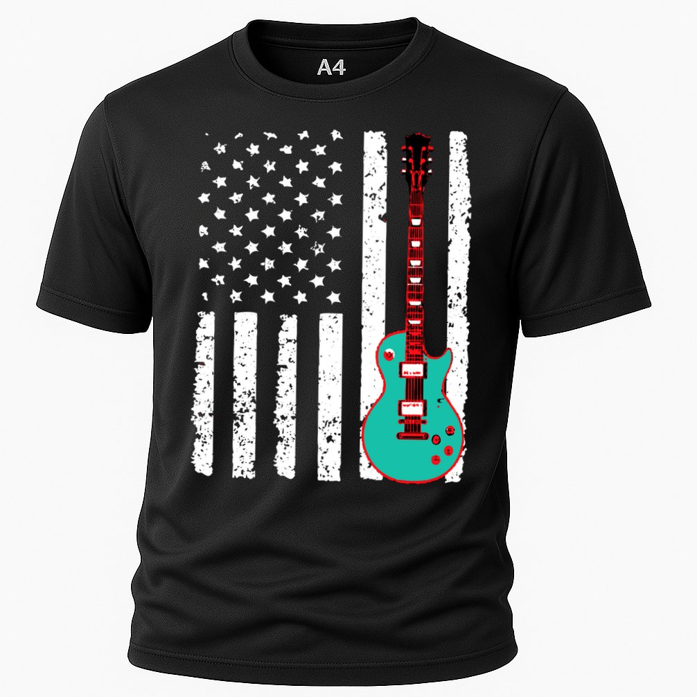 Vintage Guitar American Flag Cooling Performance Crew T-Shirt
