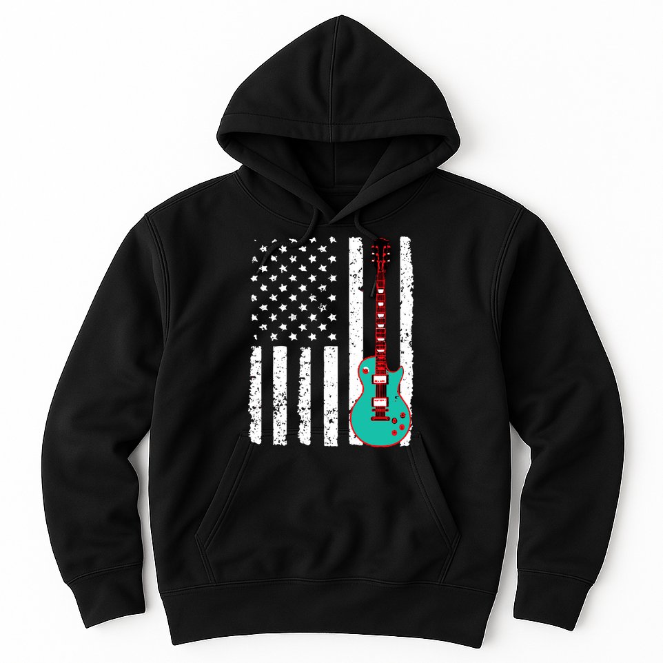 Vintage Guitar American Flag Hoodie
