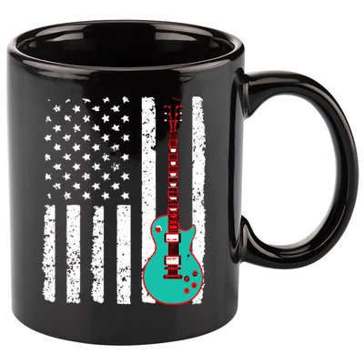 Vintage Guitar American Flag 11oz C Handle Ceramic Mug