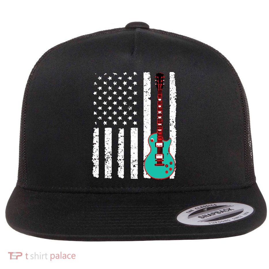 Vintage Guitar American Flag Flatbill Hat