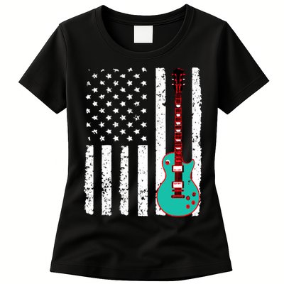 Vintage Guitar American Flag Womens T-Shirt