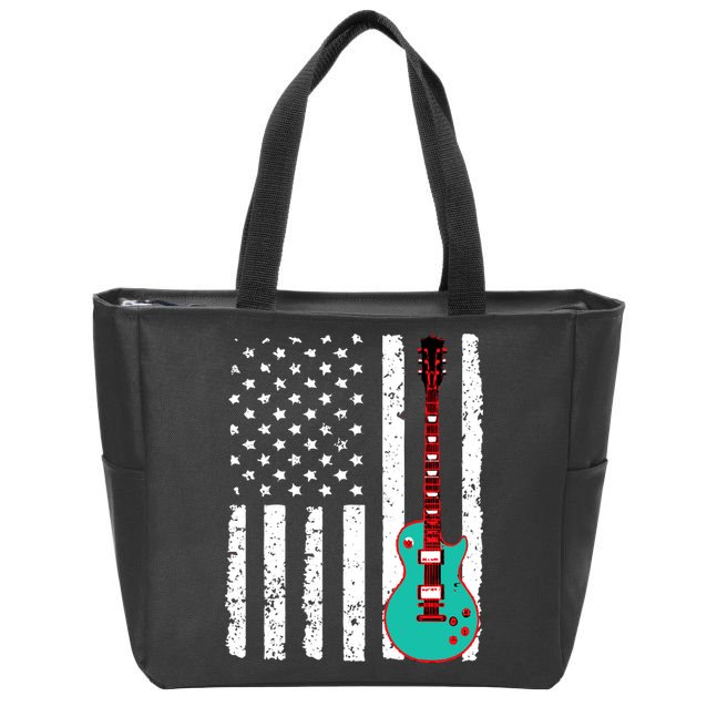 Vintage Guitar American Flag Zip Tote Bag