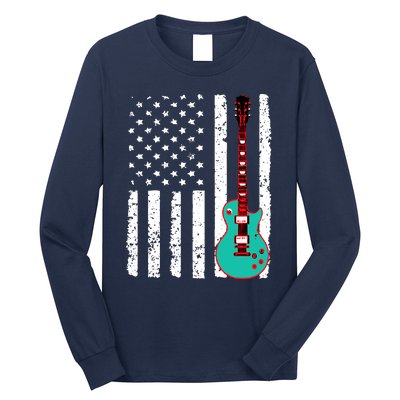 Vintage Guitar American Flag Long Sleeve Shirt