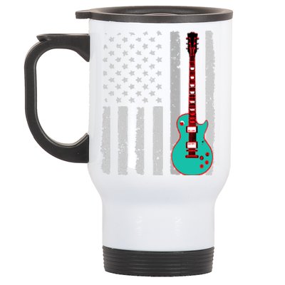 Vintage Guitar American Flag Stainless Steel Travel Mug