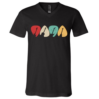 Vintage Guitar Picks  V-Neck T-Shirt