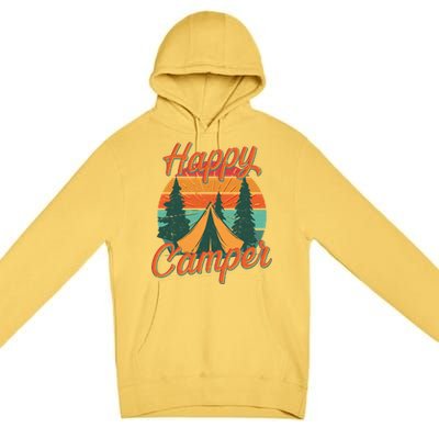 Vintage Happy Camper Emblem Premium Pullover Hoodie