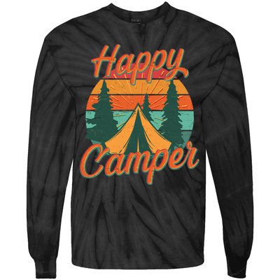 Vintage Happy Camper Emblem Tie-Dye Long Sleeve Shirt