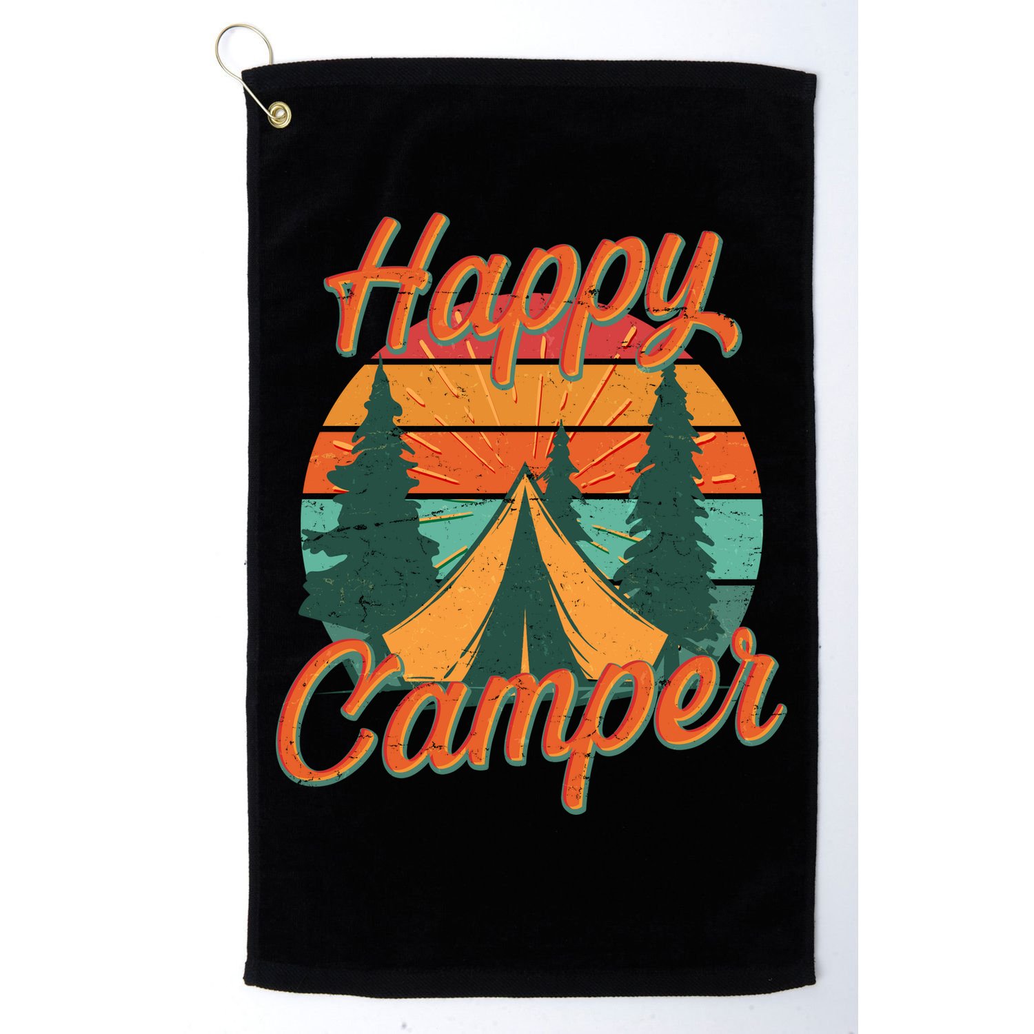 Vintage Happy Camper Emblem Golf Towel