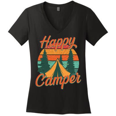 Vintage Happy Camper Emblem Women's V-Neck T-Shirt