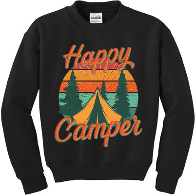 Vintage Happy Camper Emblem Kids Sweatshirt