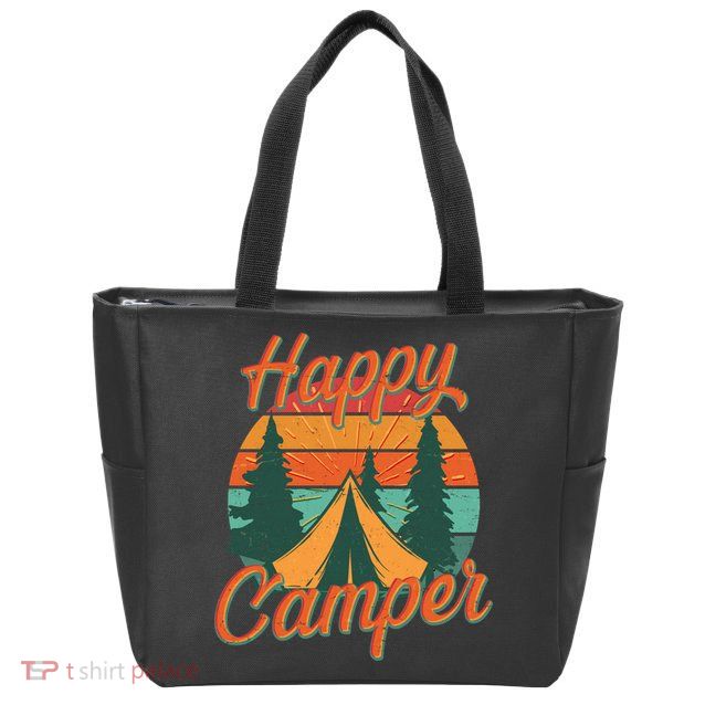 Vintage Happy Camper Emblem Zip Tote Bag