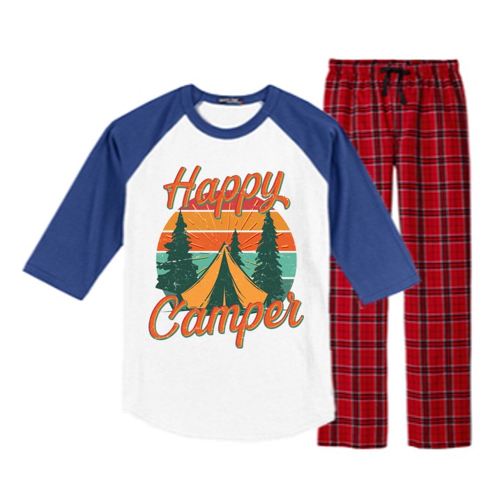 Vintage Happy Camper Emblem Raglan Sleeve Pajama Set