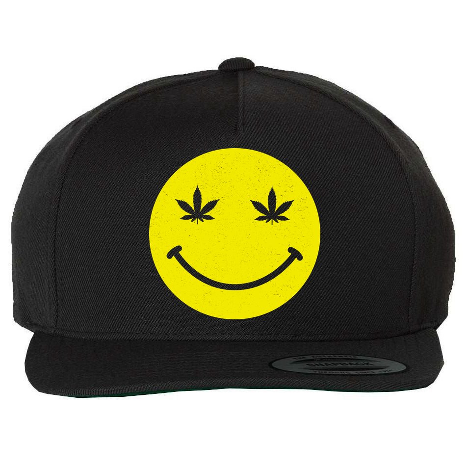 Vintage Happy Pot Smiley Face Wool Snapback Cap
