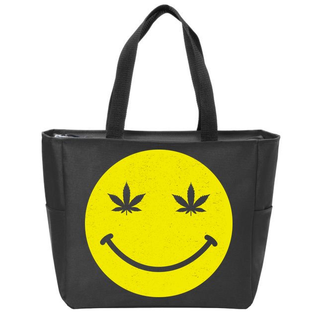 Vintage Happy Pot Smiley Face Zip Tote Bag