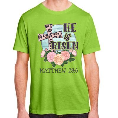 Vintage He is Risen Matthew 28:6 Floral Leopard Print Adult ChromaSoft Performance T-Shirt