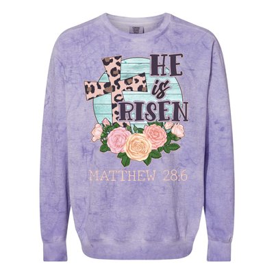 Vintage He is Risen Matthew 28:6 Floral Leopard Print Colorblast Crewneck Sweatshirt