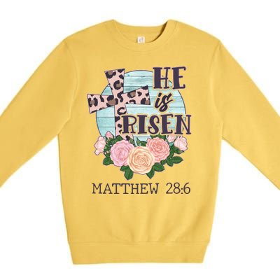 Vintage He is Risen Matthew 28:6 Floral Leopard Print Premium Crewneck Sweatshirt