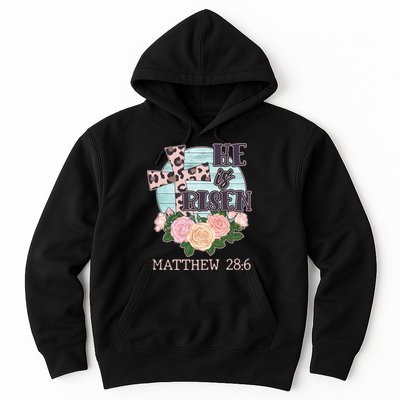 Vintage He is Risen Matthew 28:6 Floral Leopard Print Hoodie