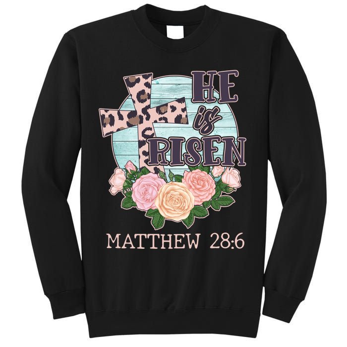 Vintage He is Risen Matthew 28:6 Floral Leopard Print Sweatshirt