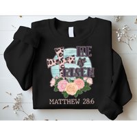 Vintage He is Risen Matthew 28:6 Floral Leopard Print Sweatshirt