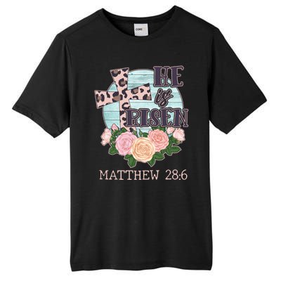 Vintage He is Risen Matthew 28:6 Floral Leopard Print Tall Fusion ChromaSoft Performance T-Shirt