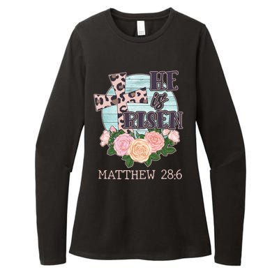 Vintage He is Risen Matthew 28:6 Floral Leopard Print Womens CVC Long Sleeve Shirt