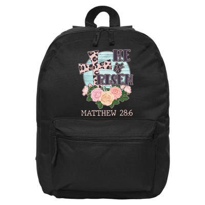 Vintage He is Risen Matthew 28:6 Floral Leopard Print 16 in Basic Backpack