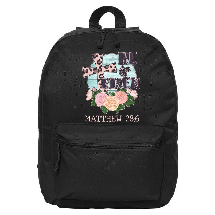 Vintage He is Risen Matthew 28:6 Floral Leopard Print 16 in Basic Backpack