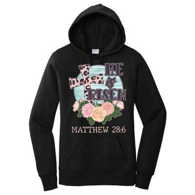 Vintage He is Risen Matthew 28:6 Floral Leopard Print Women's Pullover Hoodie