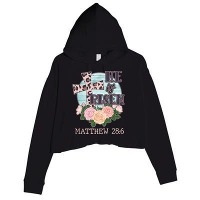 Vintage He is Risen Matthew 28:6 Floral Leopard Print Crop Fleece Hoodie