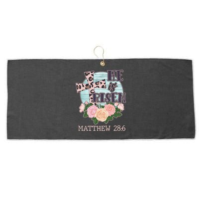 Vintage He is Risen Matthew 28:6 Floral Leopard Print Large Microfiber Waffle Golf Towel