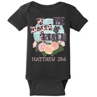 Vintage He is Risen Matthew 28:6 Floral Leopard Print Baby Bodysuit
