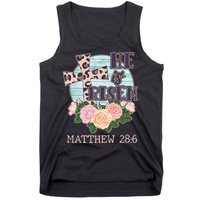 Vintage He is Risen Matthew 28:6 Floral Leopard Print Tank Top