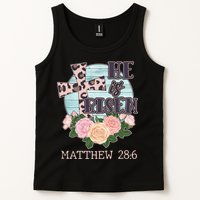 Vintage He is Risen Matthew 28:6 Floral Leopard Print Tank Top