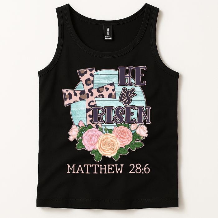 Vintage He is Risen Matthew 28:6 Floral Leopard Print Tank Top