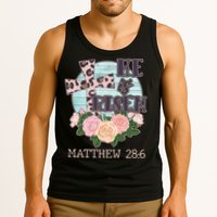 Vintage He is Risen Matthew 28:6 Floral Leopard Print Tank Top