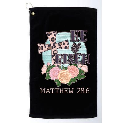 Vintage He is Risen Matthew 28:6 Floral Leopard Print Platinum Collection Golf Towel