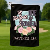 Vintage He is Risen Matthew 28:6 Floral Leopard Print Golf Towel