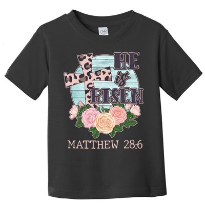 Vintage He is Risen Matthew 28:6 Floral Leopard Print Toddler T-Shirt